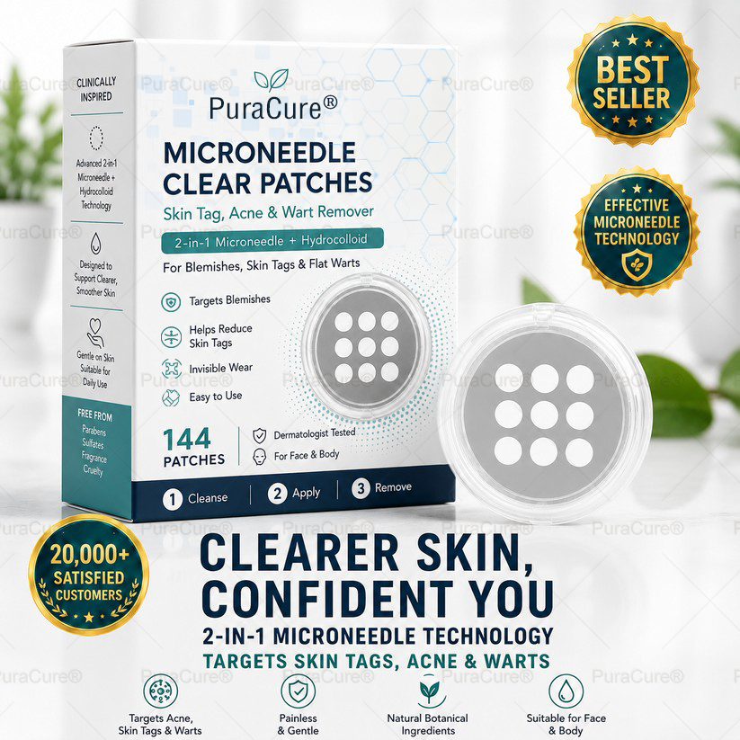 🧑‍⚕️PuraCure® 2-in-1 Microneedle & Hydrocolloid Patch🍀| Removes Raised Moles, Acne, Flat Warts & Skin Tags | Helps Improve Wrinkles, Scars & Blemishes | Invisible Patches for Face & Body