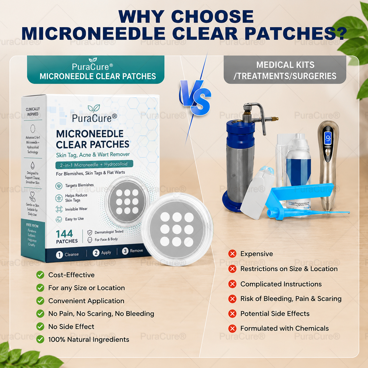 🧑‍⚕️PuraCure® 2-in-1 Microneedle & Hydrocolloid Patch🍀| Removes Raised Moles, Acne, Flat Warts & Skin Tags | Helps Improve Wrinkles, Scars & Blemishes | Invisible Patches for Face & Body