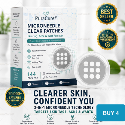 🧑‍⚕️PuraCure® 2-in-1 Microneedle & Hydrocolloid Patch🍀| Removes Raised Moles, Acne, Flat Warts & Skin Tags | Helps Improve Wrinkles, Scars & Blemishes | Invisible Patches for Face & Body