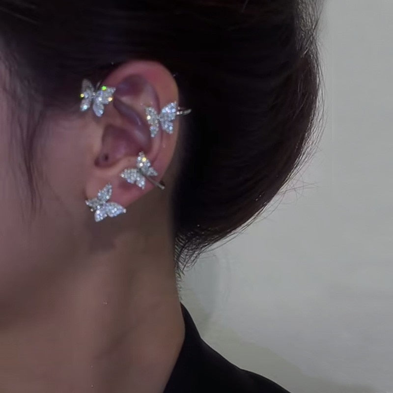 2026 Gold Silver Color Metal Butterfly Ear Clips Without Piercing For Women Sparkling Zircon Ear Cuff Clip Earrings Wedding Jewelry
