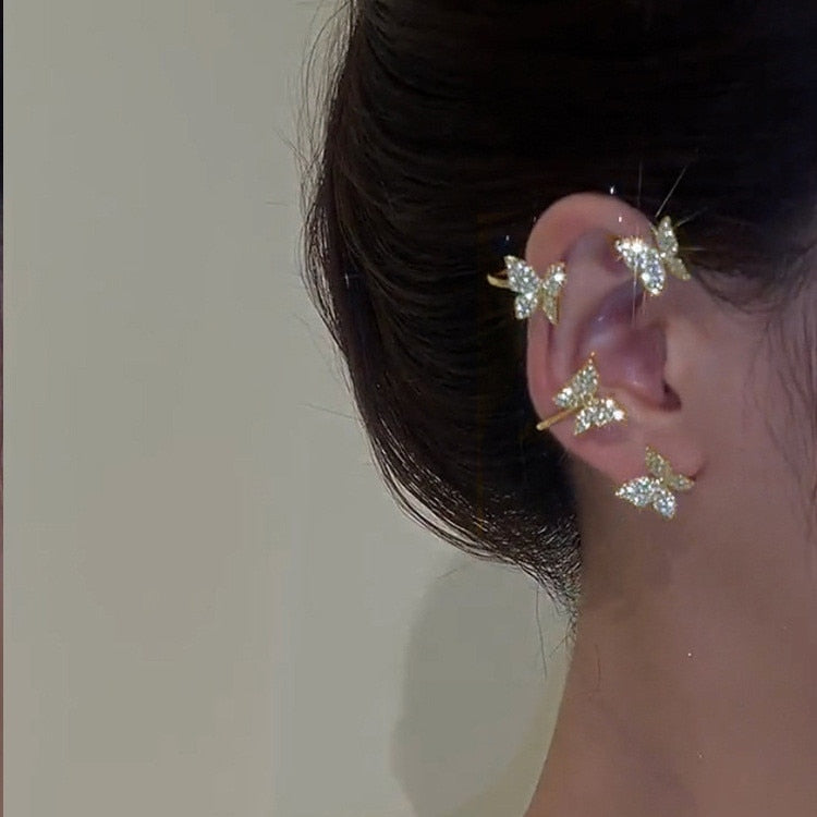 2026 Gold Silver Color Metal Butterfly Ear Clips Without Piercing For Women Sparkling Zircon Ear Cuff Clip Earrings Wedding Jewelry