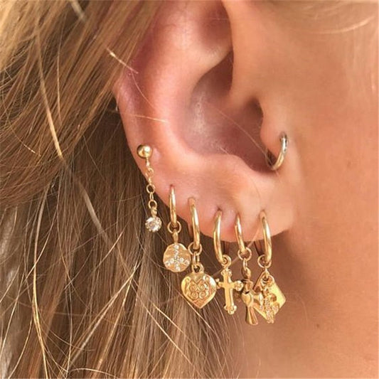 2026 Flatfoosie New Tiny Hoop Earrings For Women Gold Color Cartilage Hoop Earrings Jewelry Heart Cross Star Triangle Charm Earrings