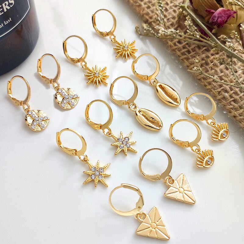 2026 Flatfoosie New Tiny Hoop Earrings For Women Gold Color Cartilage Hoop Earrings Jewelry Heart Cross Star Triangle Charm Earrings