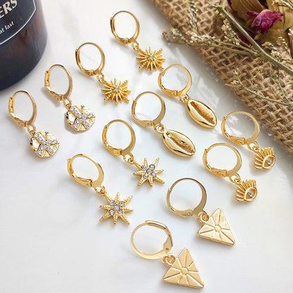 2026 Flatfoosie New Tiny Hoop Earrings For Women Gold Color Cartilage Hoop Earrings Jewelry Heart Cross Star Triangle Charm Earrings