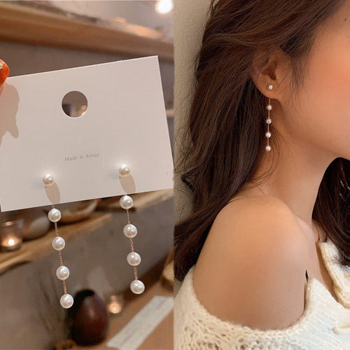 2026 Trend Simulation Pearl Long Earrings Female Moon Star Flower Rhinestone Wedding Pendant Earrings Fashion Korean Jewelry Earrings