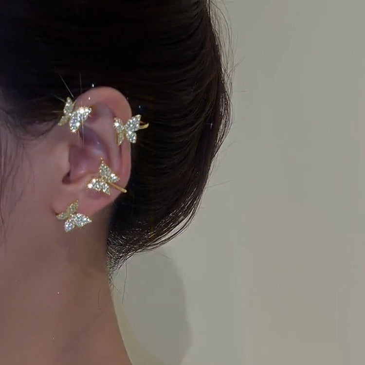 2026 Gold Silver Color Metal Butterfly Ear Clips Without Piercing For Women Sparkling Zircon Ear Cuff Clip Earrings Wedding Jewelry