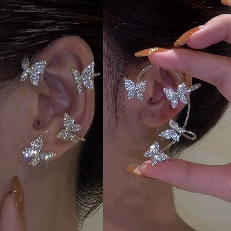 2026 Gold Silver Color Metal Butterfly Ear Clips Without Piercing For Women Sparkling Zircon Ear Cuff Clip Earrings Wedding Jewelry