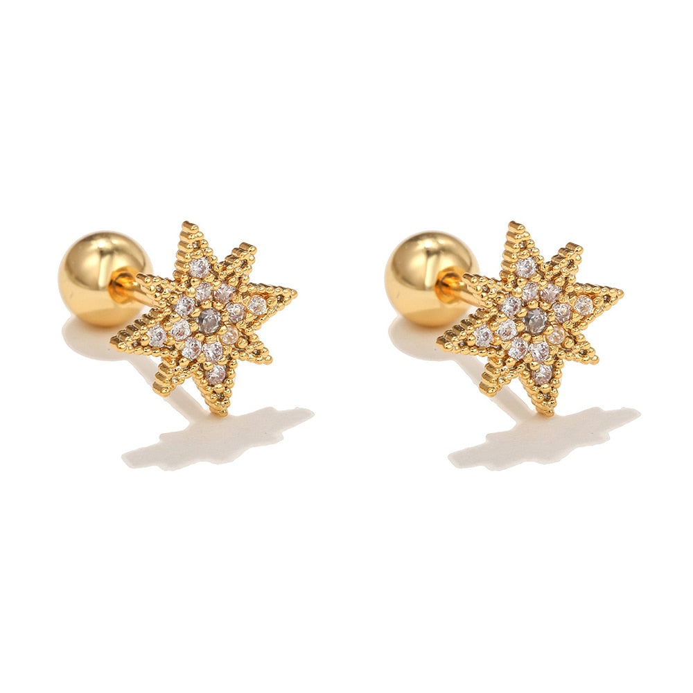 2026 New Design Stainless Steel Cubic Zirconia Chain Hoop Earring For Women Star Moon Pendant Cartilage Earring Piercing Jewelry