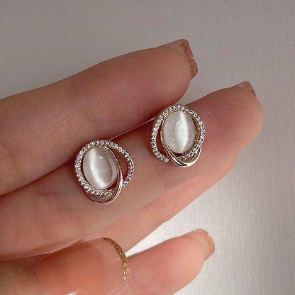 2026 Earrings Asymmetrical Round Hollow Round Black Stud Earrings Rhinestone Accessories For Women pendientes mujer