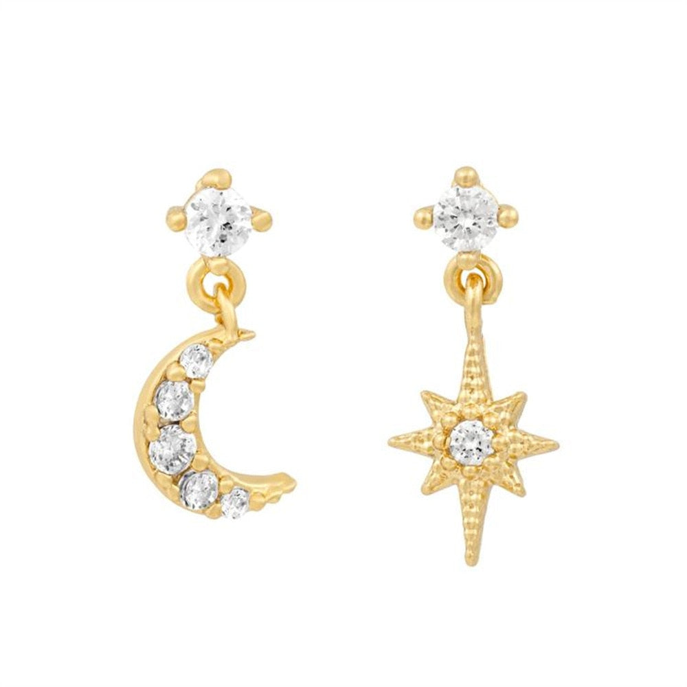 2026 New Design Stainless Steel Cubic Zirconia Chain Hoop Earring For Women Star Moon Pendant Cartilage Earring Piercing Jewelry
