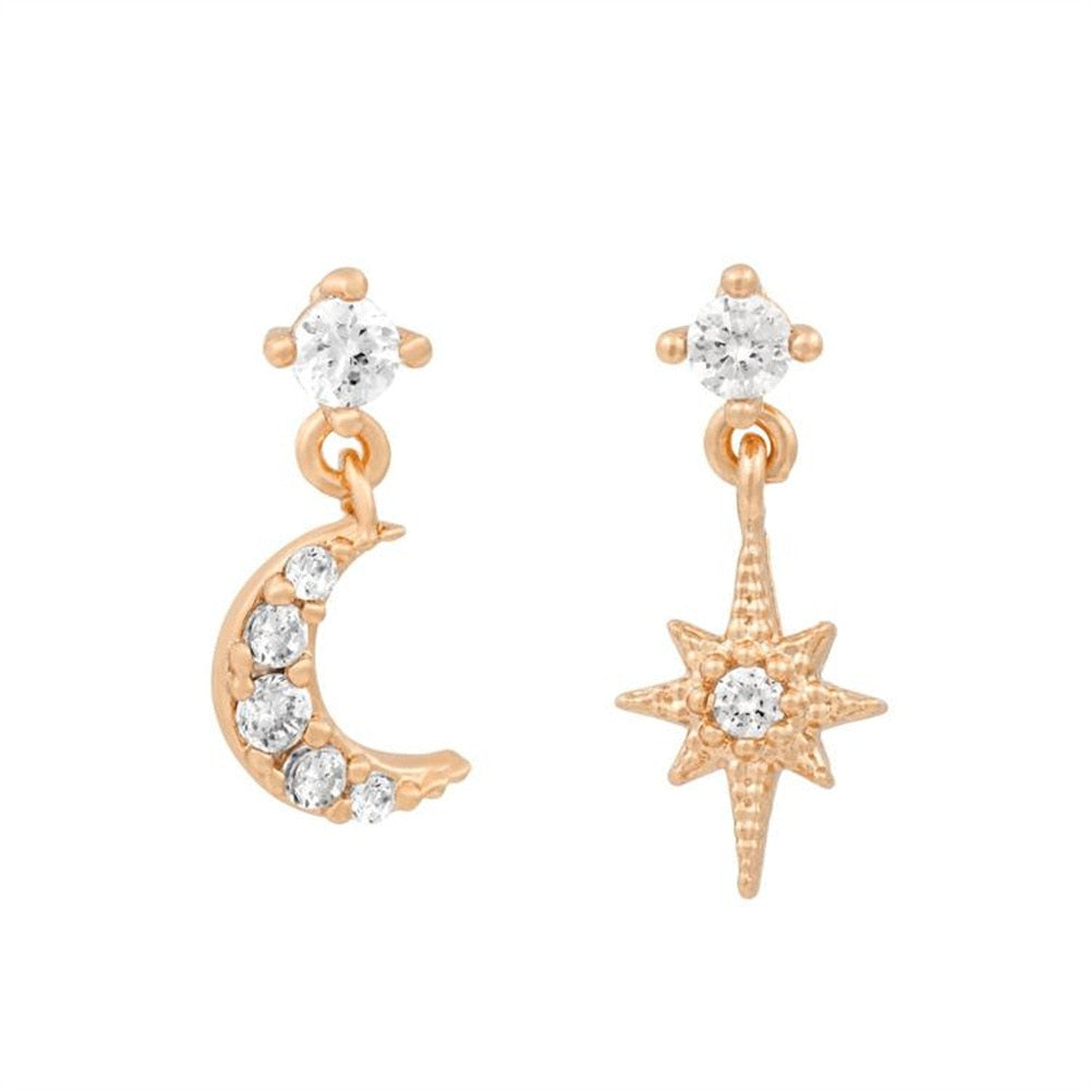 2026 New Design Stainless Steel Cubic Zirconia Chain Hoop Earring For Women Star Moon Pendant Cartilage Earring Piercing Jewelry