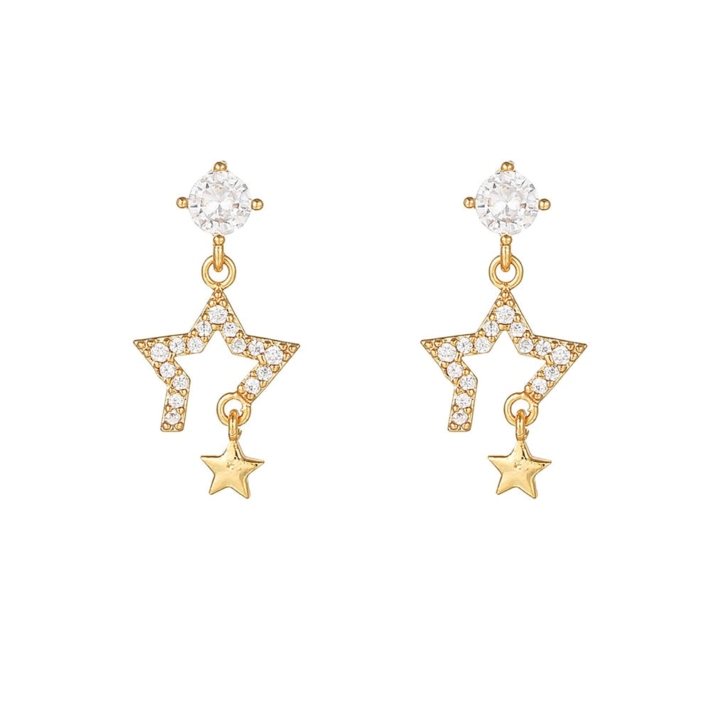 2026 New Design Stainless Steel Cubic Zirconia Chain Hoop Earring For Women Star Moon Pendant Cartilage Earring Piercing Jewelry