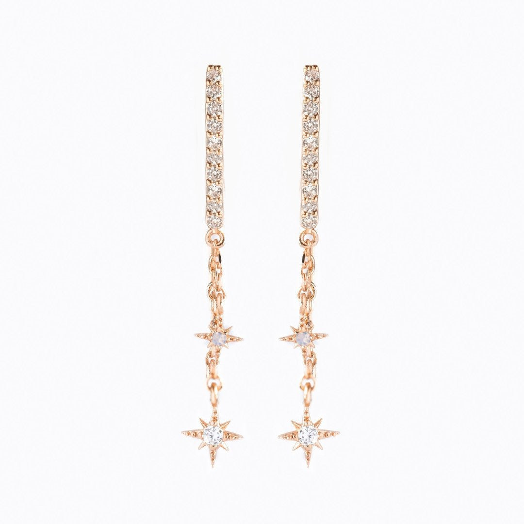 2026 New Design Stainless Steel Cubic Zirconia Chain Hoop Earring For Women Star Moon Pendant Cartilage Earring Piercing Jewelry