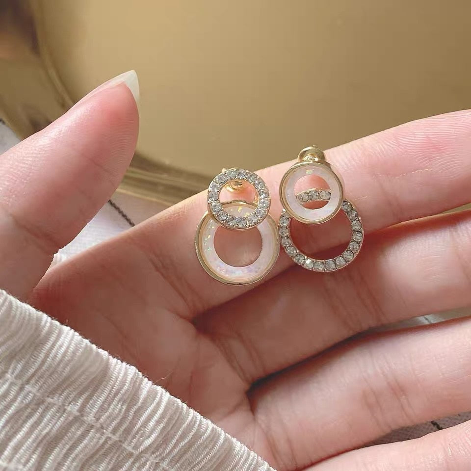 2026 Earrings Asymmetrical Round Hollow Round Black Stud Earrings Rhinestone Accessories For Women pendientes mujer