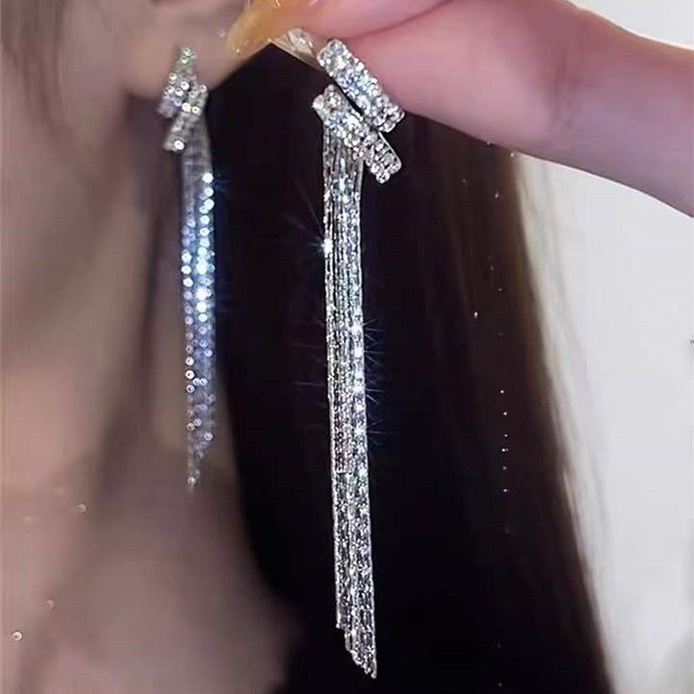 2026 New Crystal Drop Earrings with Bling Bling Cubic Zirconia Temperament Women Earrings High Quality Silver Color Trendy Jewelry