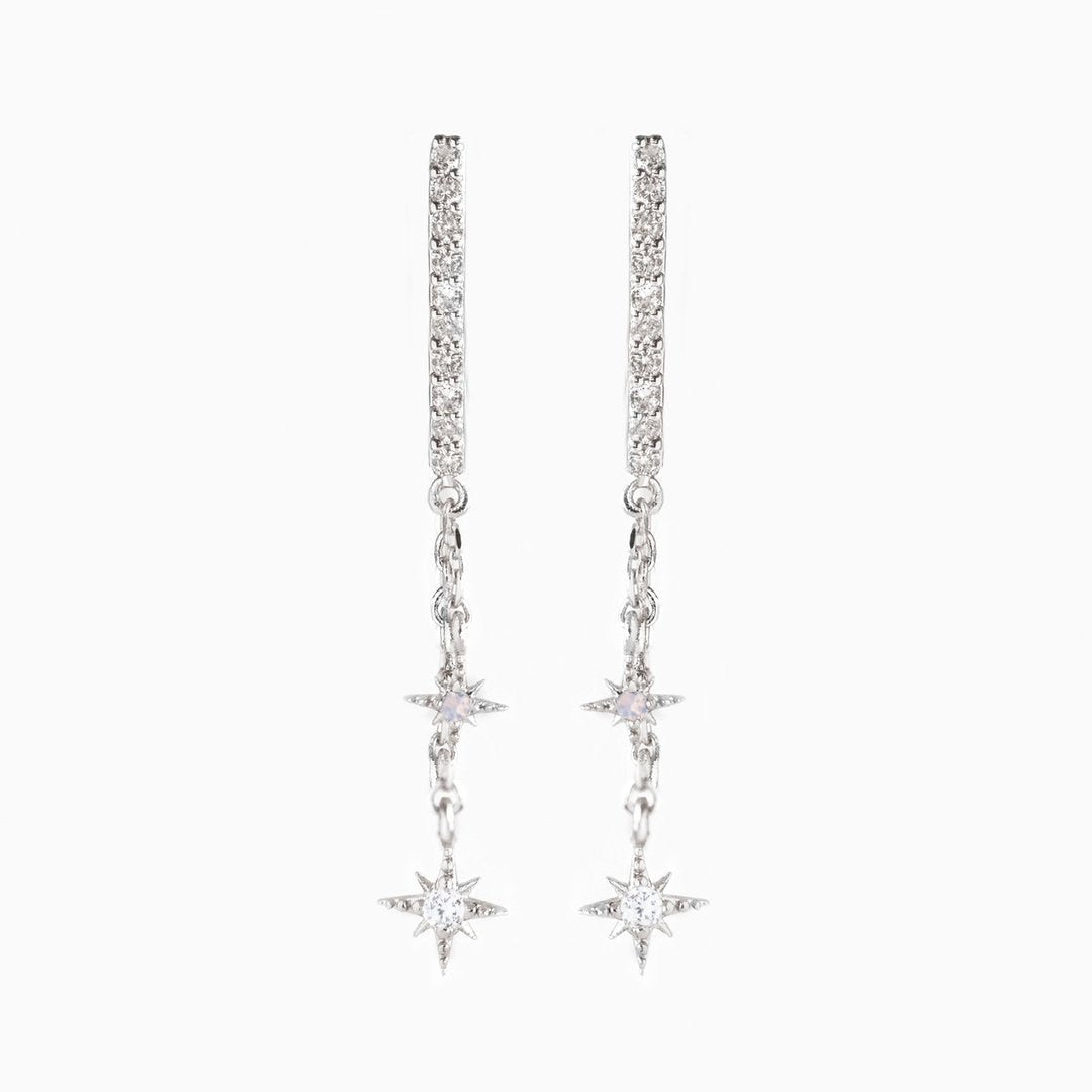 2026 New Design Stainless Steel Cubic Zirconia Chain Hoop Earring For Women Star Moon Pendant Cartilage Earring Piercing Jewelry