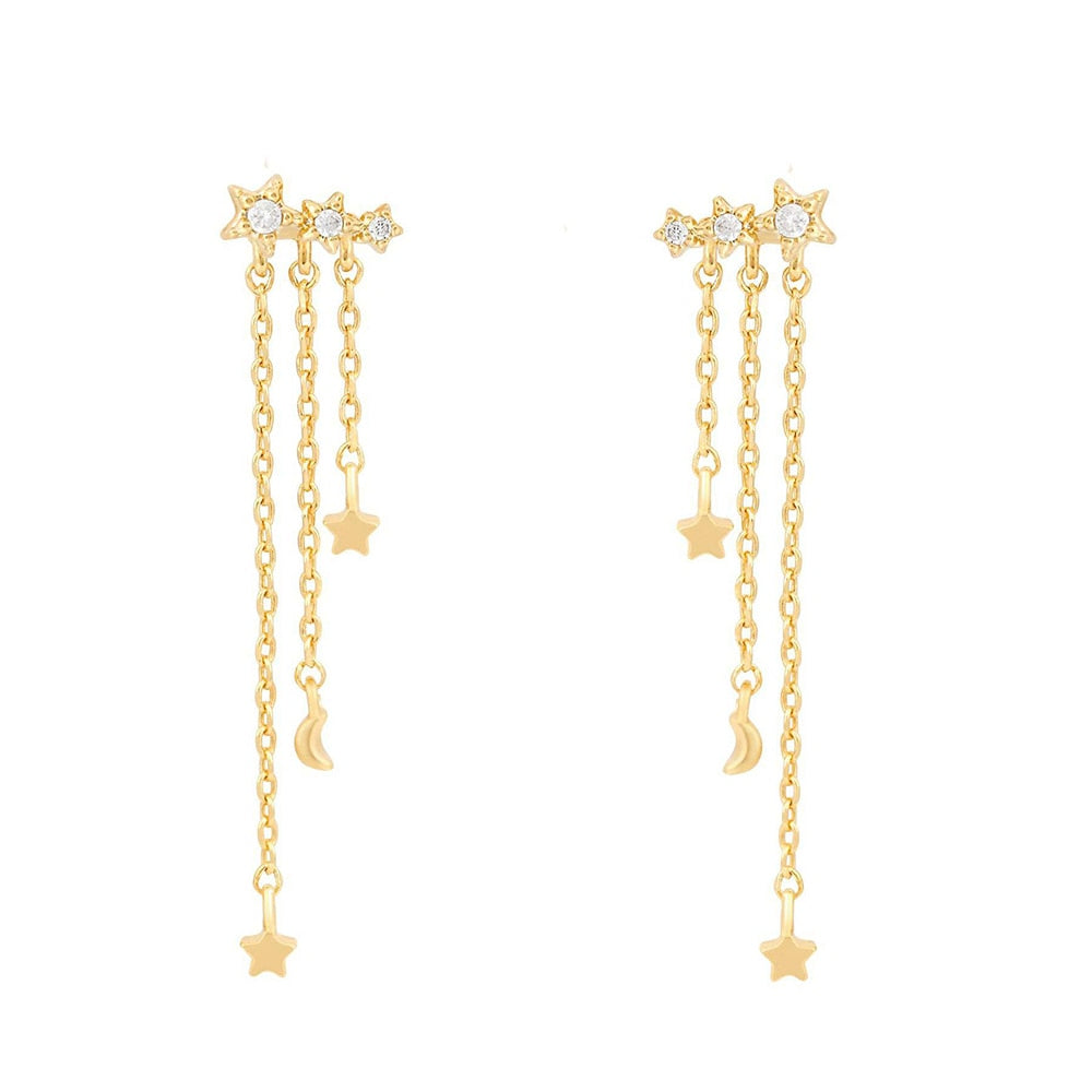 2026 New Design Stainless Steel Cubic Zirconia Chain Hoop Earring For Women Star Moon Pendant Cartilage Earring Piercing Jewelry