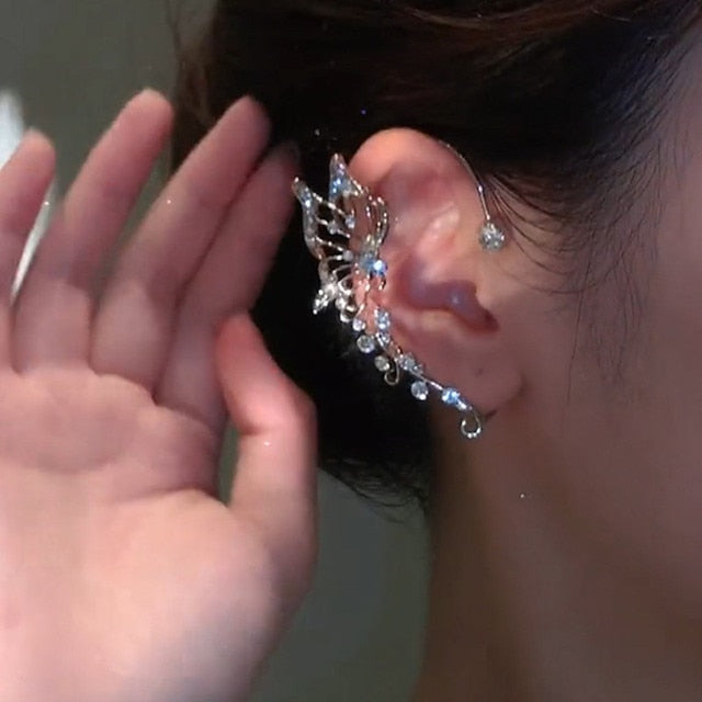 2026 Gold Silver Color Metal Butterfly Ear Clips Without Piercing For Women Sparkling Zircon Ear Cuff Clip Earrings Wedding Jewelry