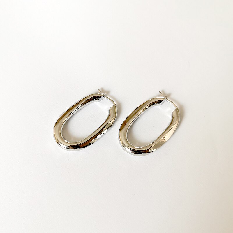 2026 Box O Shape Bright Matte Solid Gold Color Hoop Earrings Thick Oval Geometric Earrings Minimalist Earrings Stars Design