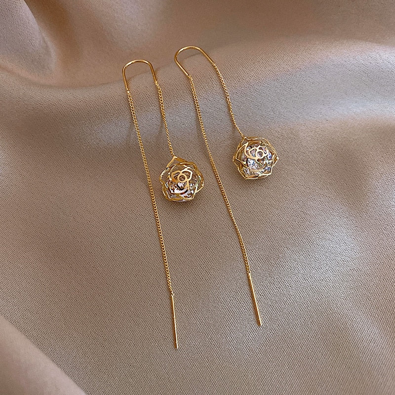 2026 Trend Simulation Pearl Long Earrings Female Moon Star Flower Rhinestone Wedding Pendant Earrings Fashion Korean Jewelry Earrings