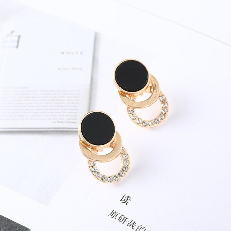 2026 Earrings Asymmetrical Round Hollow Round Black Stud Earrings Rhinestone Accessories For Women pendientes mujer