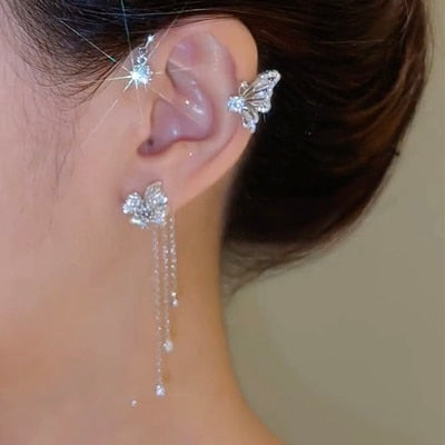 2026 Gold Silver Color Metal Butterfly Ear Clips Without Piercing For Women Sparkling Zircon Ear Cuff Clip Earrings Wedding Jewelry