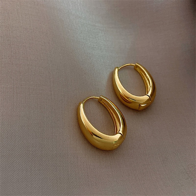 2026 Statement Minimalist Gold Silver Color Mixed Solid Heart Pendant Hoop Earrings Street Style Korean Fashion Jewelry