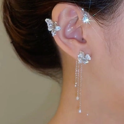 2026 Gold Silver Color Metal Butterfly Ear Clips Without Piercing For Women Sparkling Zircon Ear Cuff Clip Earrings Wedding Jewelry
