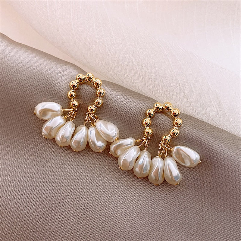 2026 Trend Simulation Pearl Long Earrings Female Moon Star Flower Rhinestone Wedding Pendant Earrings Fashion Korean Jewelry Earrings