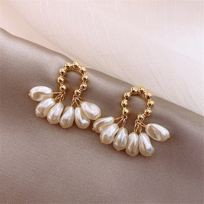 2026 Trend Simulation Pearl Long Earrings Female Moon Star Flower Rhinestone Wedding Pendant Earrings Fashion Korean Jewelry Earrings