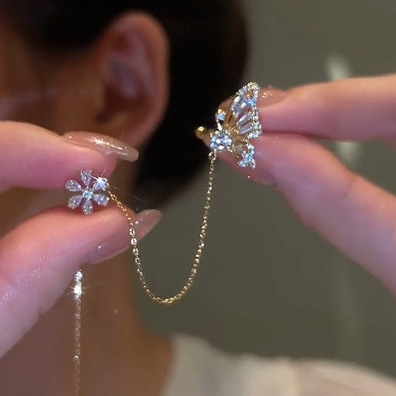 2026 Gold Silver Color Metal Butterfly Ear Clips Without Piercing For Women Sparkling Zircon Ear Cuff Clip Earrings Wedding Jewelry