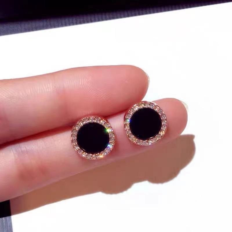 2026 Earrings Asymmetrical Round Hollow Round Black Stud Earrings Rhinestone Accessories For Women pendientes mujer