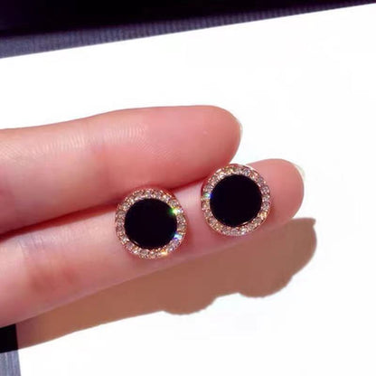2026 Earrings Asymmetrical Round Hollow Round Black Stud Earrings Rhinestone Accessories For Women pendientes mujer