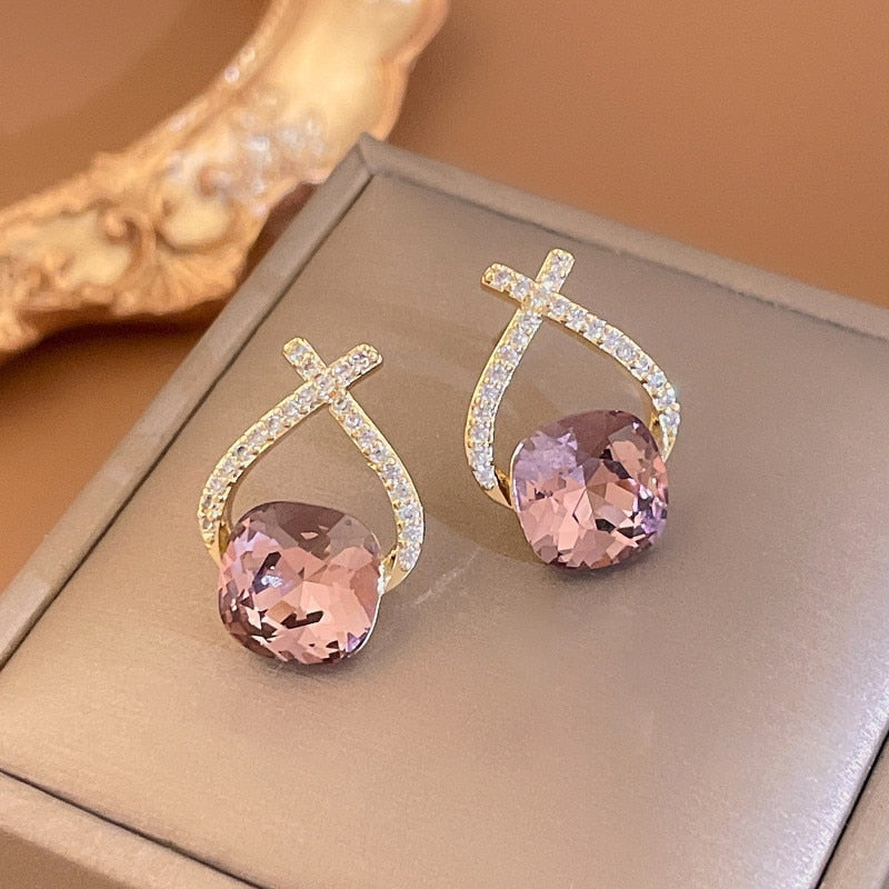 2026 Earrings Asymmetrical Round Hollow Round Black Stud Earrings Rhinestone Accessories For Women pendientes mujer