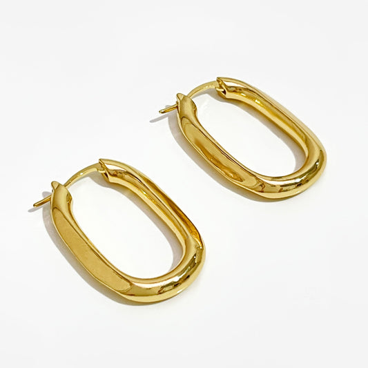 2026 Box O Shape Bright Matte Solid Gold Color Hoop Earrings Thick Oval Geometric Earrings Minimalist Earrings Stars Design