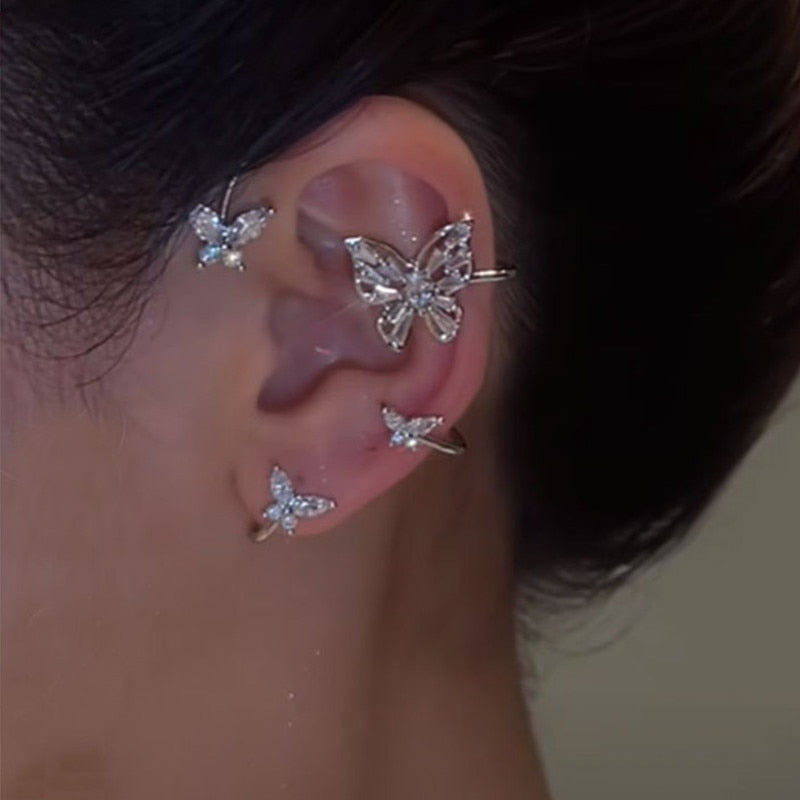 2026 Gold Silver Color Metal Butterfly Ear Clips Without Piercing For Women Sparkling Zircon Ear Cuff Clip Earrings Wedding Jewelry